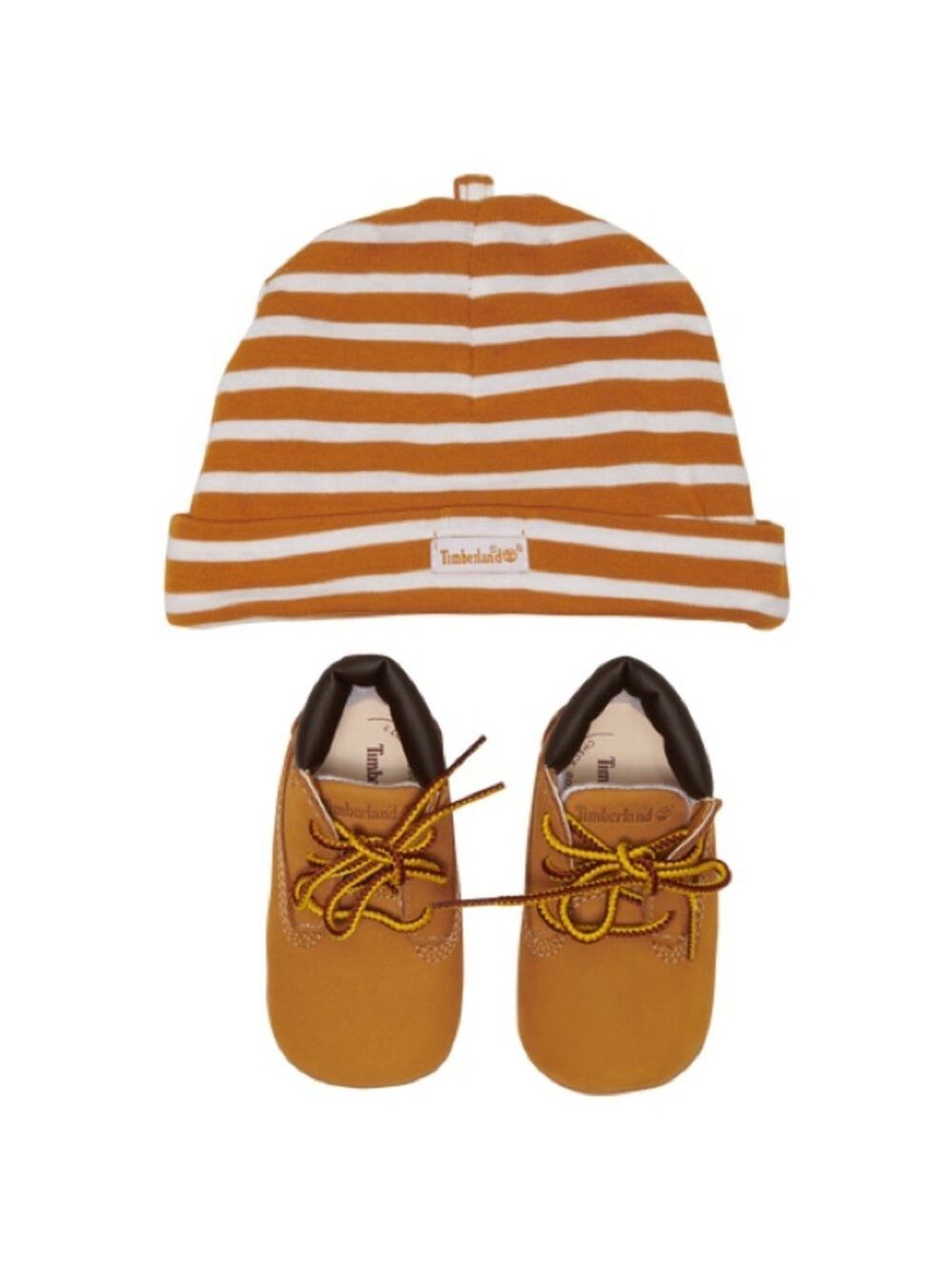 Timberland Tan Baby Shoes and Striped Hat Set